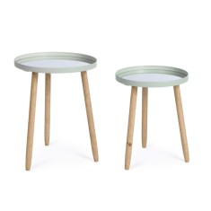 Set 2 masute lemn otel verde oglinda Edvard &Oslash;35,5x44h; &oslash;40x51h