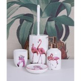 Set pentru baie din portelan alb cu pasari flamingo CW163