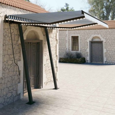 Copertină retractabilă manual cu LED, albastru &amp;amp; alb 3,5x2,5 m foto