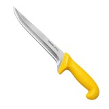 Cumpara ieftin Cutit macelar galben 36 cm, lama curbata 21 cm, 190 g, otel inoxidabil, maner ergonomic cu garda, pentru injunghiere si spintecare