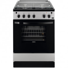 Aragaz Zanussi ZCG612K1SA, Gaz, 4 arzatoare, Grill, Autocuratare catalitica, Aprindere electrica, 59 l, 60 cm, Argintiu