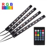 Benzi LED RGB USB, 4 Bucăți, Multicolor, Telecomandă, Lumini Ambientale Auto, TV, PC