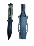 Cutit militar tactic Foxter, 25 cm, cu dispozitiv de spart geamuri, toc, verde