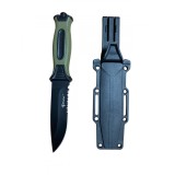 Cutit militar tactic Foxter, 25 cm, cu dispozitiv de spart geamuri, toc, verde