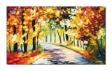 Cumpara ieftin Tablou alee cu banca in parc pictat manual, Armonia naturii, 100x60cm ulei pe panza in cutit efect 3D