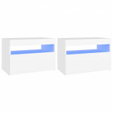 Cumpara ieftin Noptiere cu lumini LED, 2 buc., alb, 60x35x40cm, lemn prelucrat