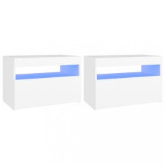 Noptiere cu lumini LED, 2 buc., alb, 60x35x40cm, lemn prelucrat