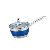 Cratita pentru sos Bohmann, inox, 2.5 l, 18 cm, capac sticla termorezistent, inclusiv inductie, Albastru
