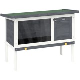 PawHut Cușcă pentru iepuri ridicată din lemn cu acoperiș din bitum rabatabil și sertar extractibil 90x45x65 cm Gri | Aosom Romania