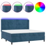 Cumpara ieftin Pat cu arcuri, saltea si LED, bleumarin, 200x200 cm, catifea