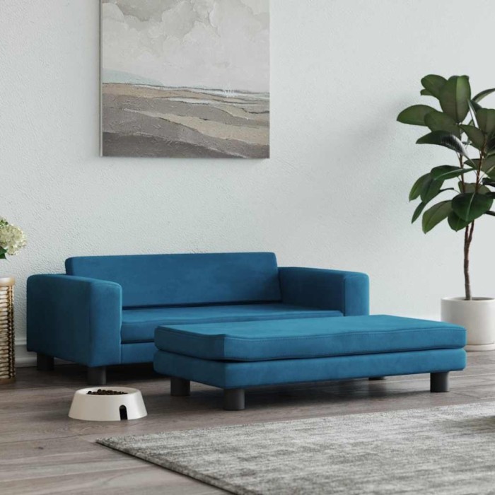 Pat pentru c&acirc;ini cu extensie, albastru, 100x50x30 cm, catifea