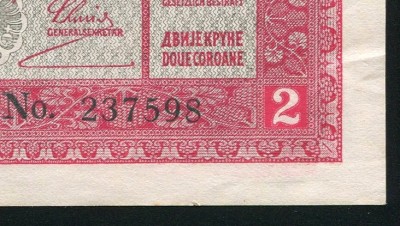 q369 AUSTRIA UNGARIA 2 KRONEN COROANE 1917 aUNC text in romana foto
