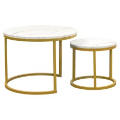 Set 2 masute cafea mdf infoliat imitatie marmura metal auriu Damon 60x45,5 cm, 38x35,5 cm