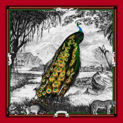 Batic Peacock Feathers din mătase naturală - roșu foto