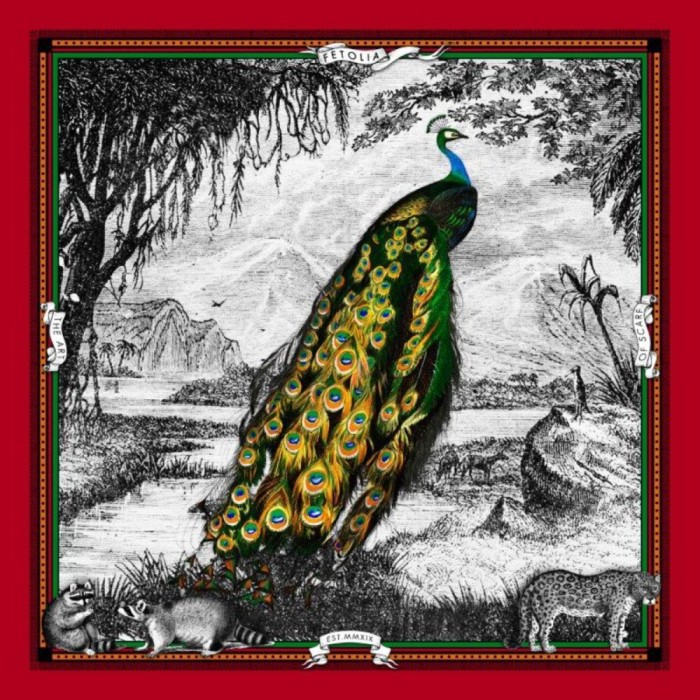 Batic Peacock Feathers din mătase naturală - roșu