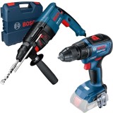 Bosch GBH 2-26 DRE + GSR 18V-50 - Rotopercutor SDS-Plus 800 W 2.7 J valiza plastic + Masina de gaurit si insurubat 50 Nm