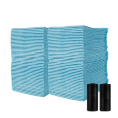 Set 100 Covorase Absorbante Igienice pentru Caini, Albastru/Alb, Marimea 60 x 40 cm + 2 Saci Menajeri pentru Fecale