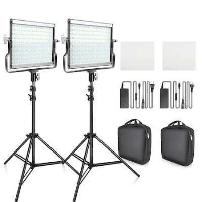 Kit 2 Panouri Bi Color 600 LED,trepiezi 200 cm inclusi,cabluri alimentare,gentute transport foto