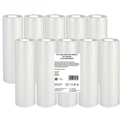 Set 10 role pungi vidat gofrate, dimensiuni 280x6000 mm, transparente, grosime 85 microni, preparare sau depozitare Sous Vide foto