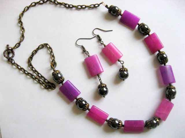 Set bijuterii colier si cercei cu agate si hematit 27096