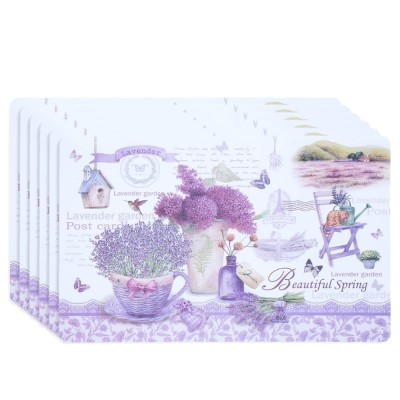 Set suport pahar si farfurie pentru servirea mesei, model Pufo Beautiful Lavander, 6 bucati foto