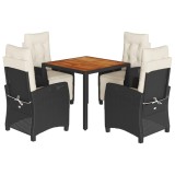 Cumpara ieftin Set mobilier de gradina cu perne, 5 piese, negru, poliratan