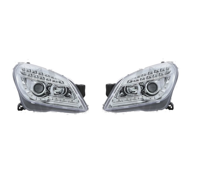 Far Opel Astra H, 10.2003-04.2007, model tuning, montare fata, stanga+dreapta, cu indicator led; cu lumina de parcare LED; H1+H1+LED; manual; transpa