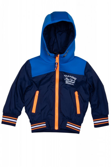 Jacheta pentru copii Training New York Original, cu fermoar si gluga, Bleumarin/Albastru