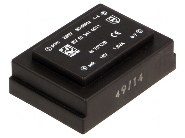 Transformator &icirc;ncapsulat 1,6VA 230V 18V 89mA PCB