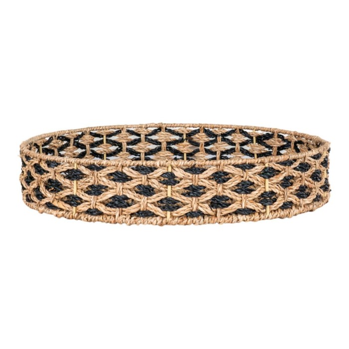 Nerja fonott t&aacute;lca, tengerifű, fekete-nat&uacute;r, 38 cm