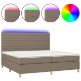 Cumpara ieftin Pat cu arcuri, saltea si LED, gri taupe, 200x200 cm, textil