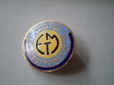 insigna asociatia sportiva electromotor fabrica intreprindere ETM timisoara romania RSR fan sport hobby
