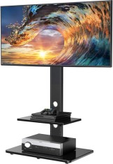 PLESMITH Suport/baza pivotanta TV cu rafturi pentru majoritatea televizoarelor LCD LED de 32-65 inchi - Suport universal pentru montare TV, perfect pe foto