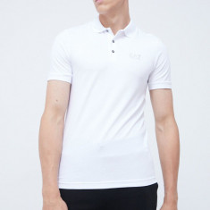 EA7 Emporio Armani tricou polo barbati, culoarea alb, neted