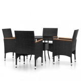 Set mobilier bistro gradina 3 piese negru poliratan si sticla