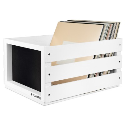 Cutie de depozitare din lemn pentru albume de vinil Navaris, 80 discuri, Alb, 53026.01.02 foto