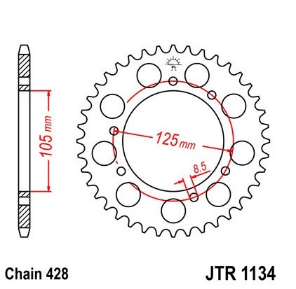 Pinion spate 54 dinti pas lant 428 &ndash; Derbi Senda - Senda R- SM - Malaguti X3M - Rieju SMX - Peugeot XPS - Yamaha XT 125 X-R 125cc