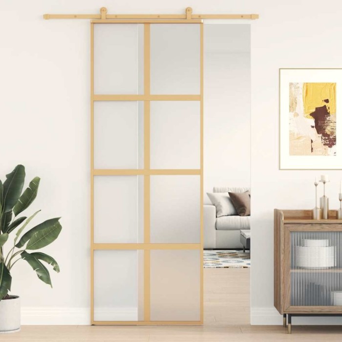 vidaXL Ușă glisantă, auriu, 76x205 cm, sticlă ESG mată și aluminiu 155187