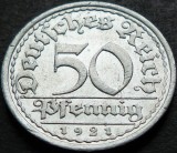 Cumpara ieftin Moneda istorica 50 PFENNIG - IMPERIUL GERMAN, anul 1921 *cod 4470 D