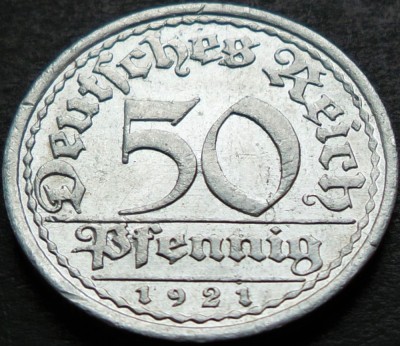 Moneda istorica 50 PFENNIG - IMPERIUL GERMAN, anul 1921 *cod 4470 D foto
