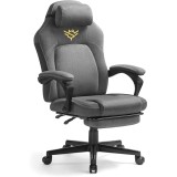 SONGMICS Scaun gaming ergonomic cu suport picioare, material textil bumbac si in, maxim 150 kg, 70x70x129 cm, gri