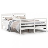 VidaXL Cadru de pat cu tăblie, alb, 150x200 cm lemn masiv pin 3306648