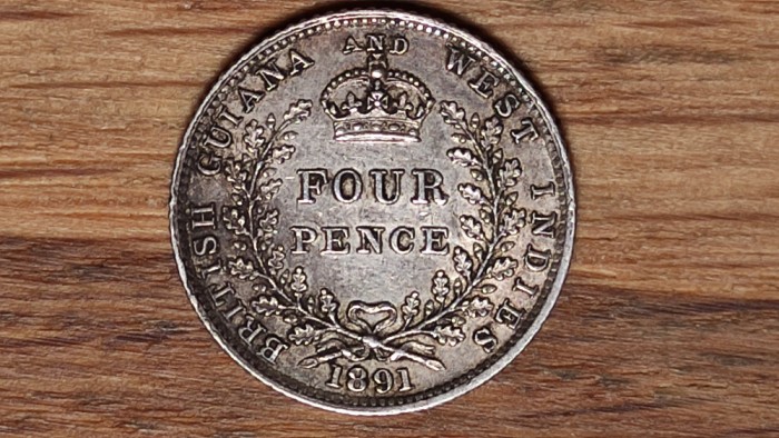 R10 Guyana Britanica &amp; Indiile de vest - raritate coloniala - 4 pence 1891 argint