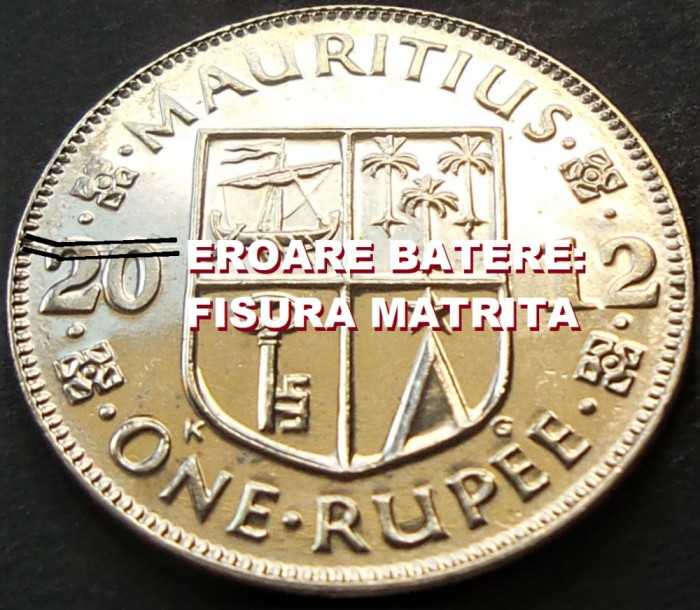 Moneda exotica 1 RUPIE - MAURITIUS, anul 2012 *cod 4394 EROARE MATRITA FISURATA