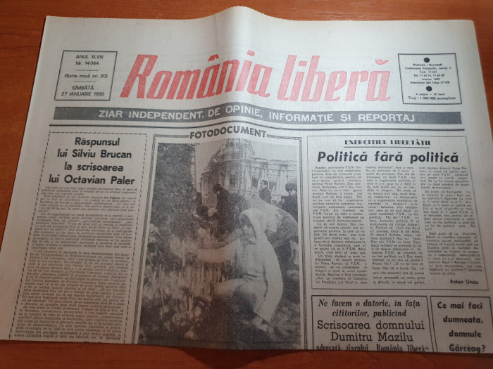 ziarul romania libera 27 ianuarie 1990