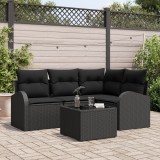 Set de canapea de grădină vidaXL cu 5 piese și perne Ratan poli bej, Set de canapea de grădină vidaXL pentru 2 persoane cu spațiu de depozitare și per