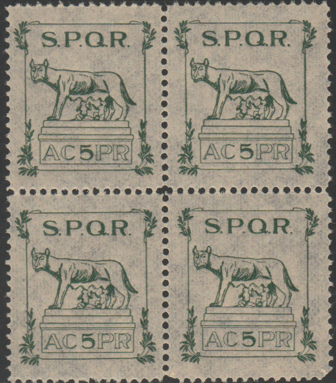 1906 Romania - Asociatiunea Astra Sibiu, bloc de 4 timbre fiscale SPQR ...