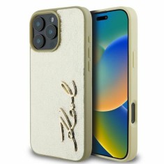 Husa iPhone 16 Pro Max Karl Lagerfeld Hardcase Leather, Metal Signature, auriu, KLHCP16XPFMFBKMD foto