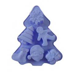 Forma silicon pentru prajituri, Tema Craciun, 6 cavitati, Mov, 23 cm, 474COF