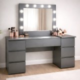 Masa de toaleta/machiaj, Antonia, antracit, cu oglinda si LED-uri, 155x42x135 cm